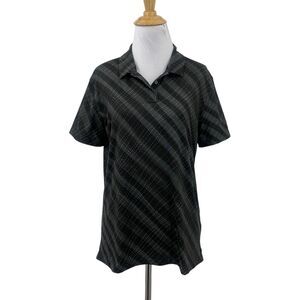 Nike Polo Shirt Womens M Medium Gray Black Element Half Zip Dri Fit Striped Golf